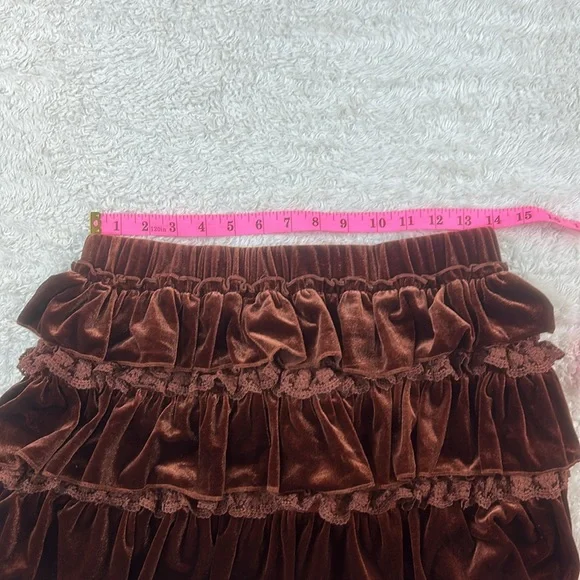 Cider chocolate brown velvet and lace tiered ruffle mini skirt skort, med NWT - Picture 4 of 8